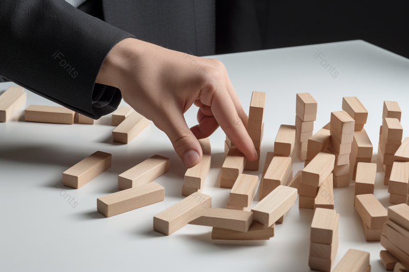 商务男士用手阻断倒塌的积木,高清,摄影图,摄影图片,图片大全,摄影图免费下载